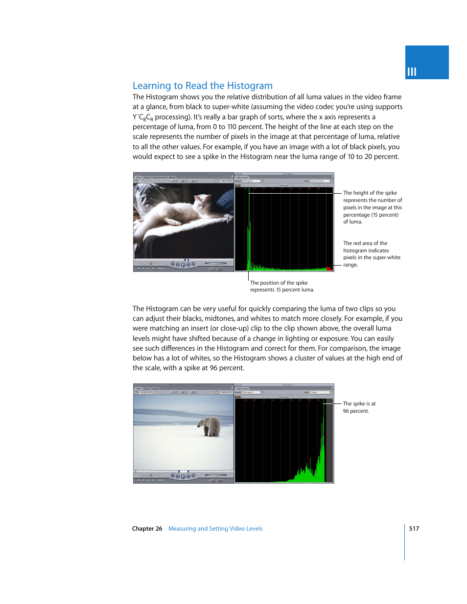 Learning to read the histogram | Apple Final Cut Pro 6 User Manual | Page 1302 / 2033