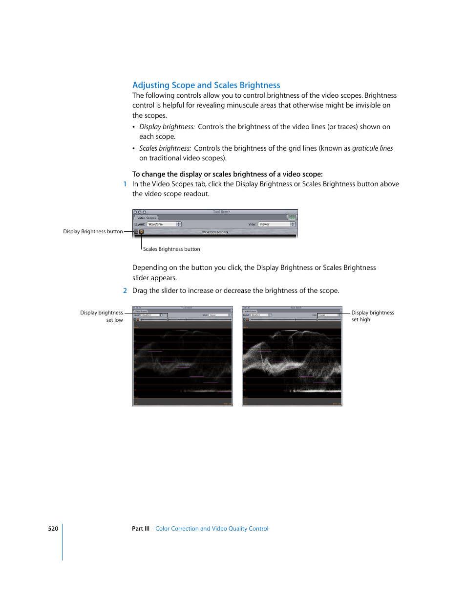 Adjusting scope and scales brightness | Apple Final Cut Pro 6 User Manual | Page 1305 / 2033