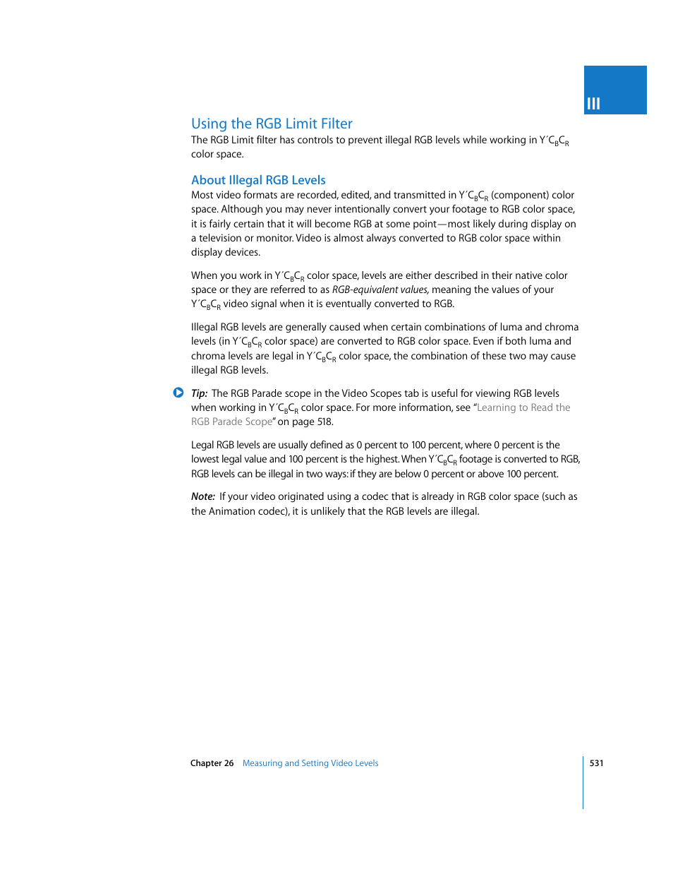 Using the rgb limit filter, About illegal rgb levels, Er (see | Ead (see, Using the, Rgb limit filter | Apple Final Cut Pro 6 User Manual | Page 1316 / 2033