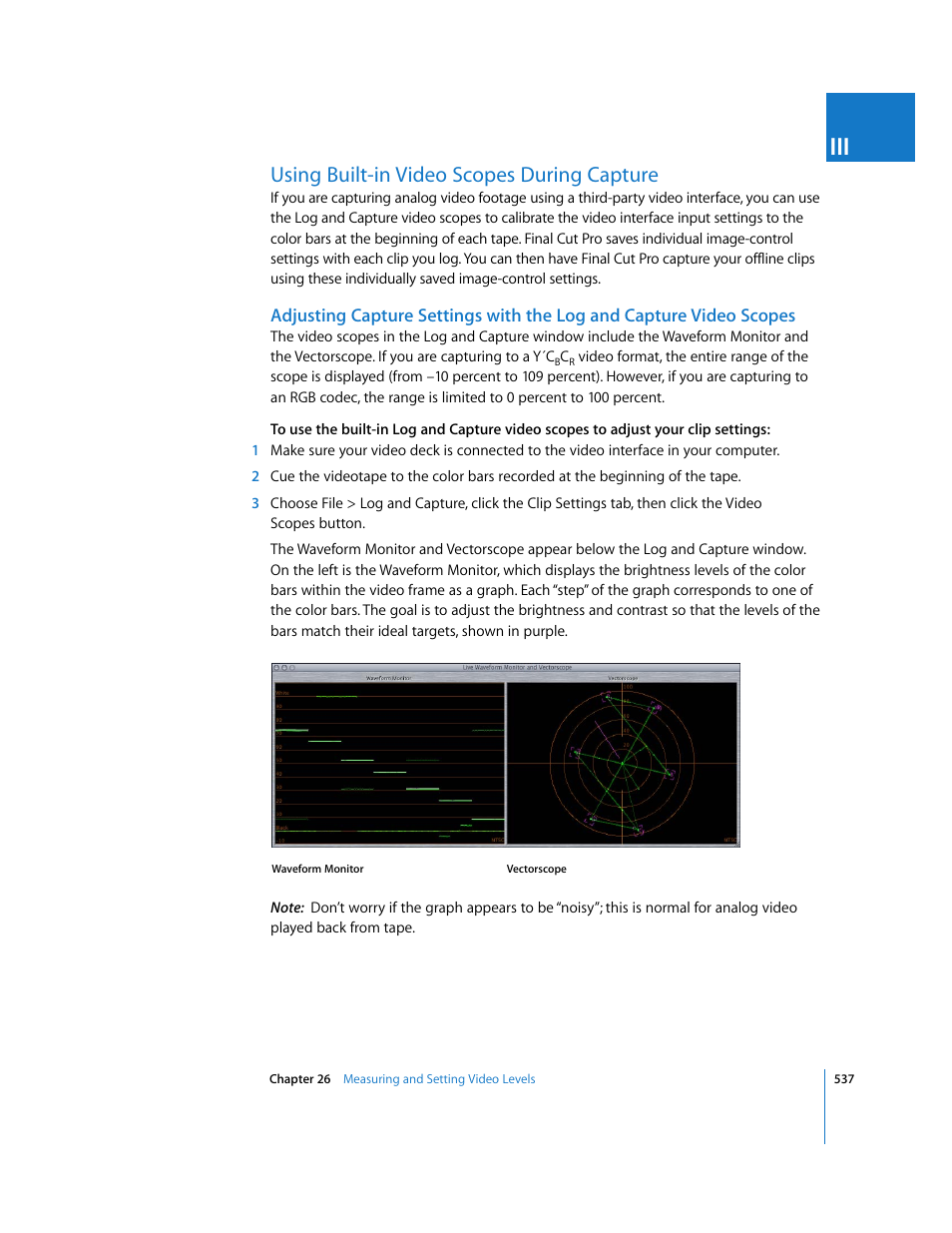 Using built-in video scopes during capture | Apple Final Cut Pro 6 User Manual | Page 1322 / 2033