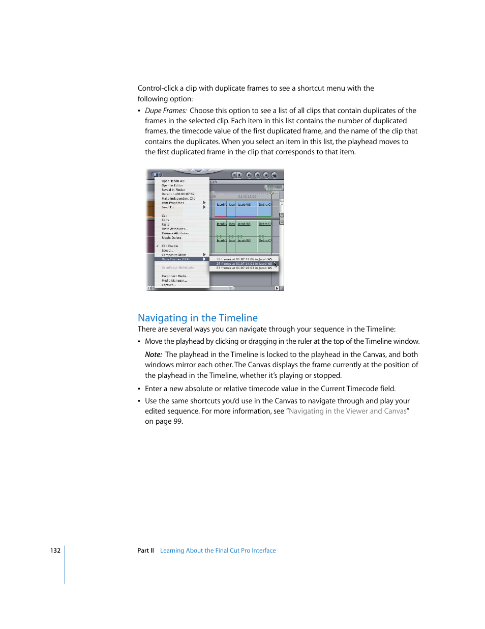 Navigating in the timeline, P. 132) | Apple Final Cut Pro 6 User Manual | Page 133 / 2033