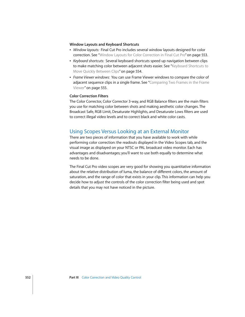 Using scopes versus looking at an external monitor | Apple Final Cut Pro 6 User Manual | Page 1337 / 2033