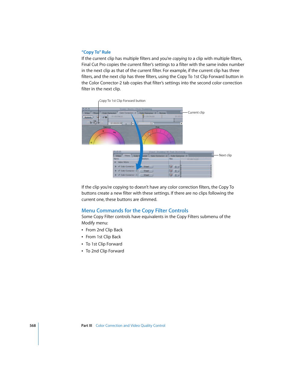 Menu commands for the copy filter controls | Apple Final Cut Pro 6 User Manual | Page 1353 / 2033