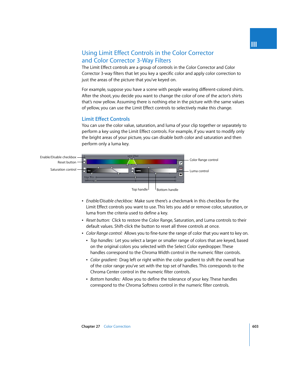 Limit effect controls, Using, Way filters | Using limit effect controls in the, Color corrector and color corrector 3-way filters | Apple Final Cut Pro 6 User Manual | Page 1388 / 2033