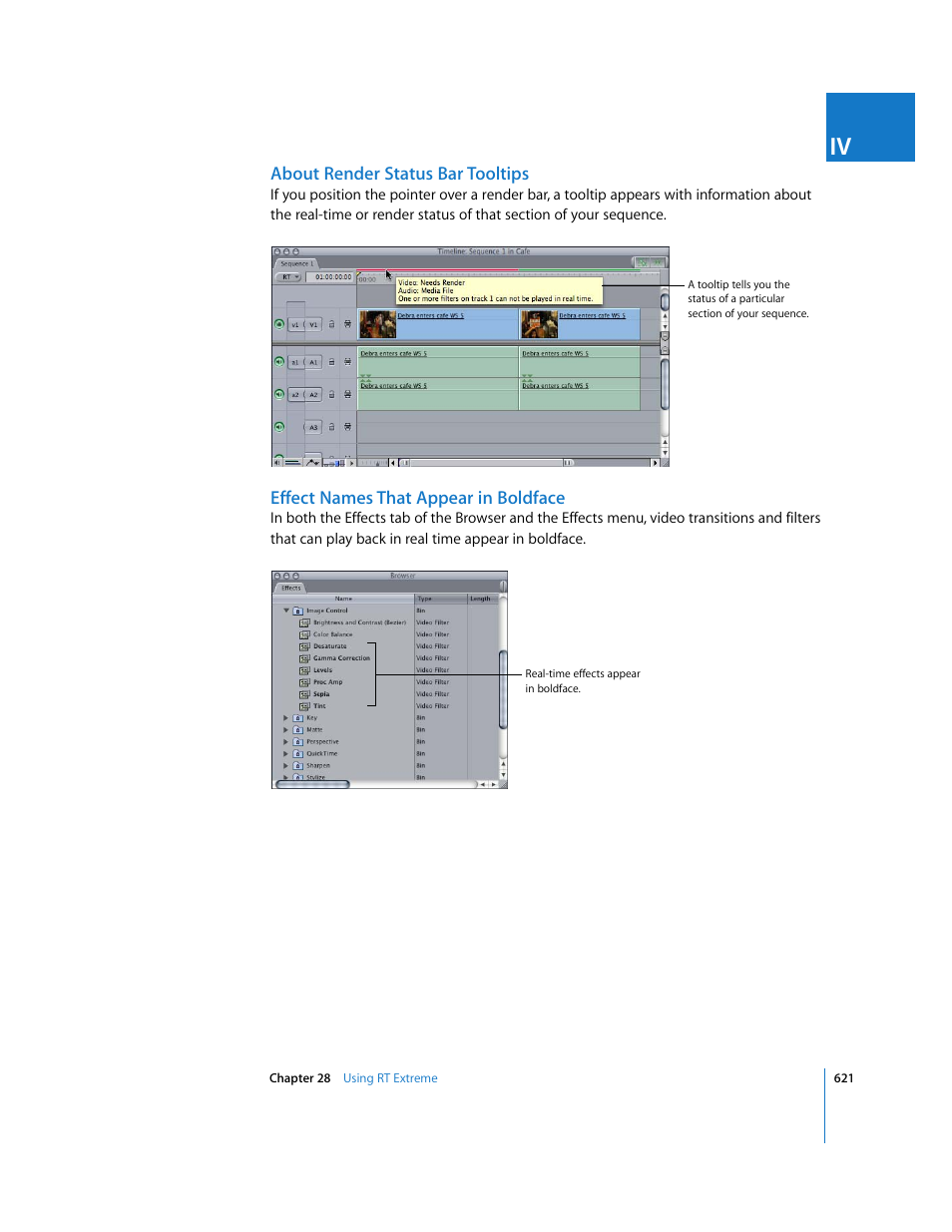 About render status bar tooltips, Effect names that appear in boldface | Apple Final Cut Pro 6 User Manual | Page 1406 / 2033
