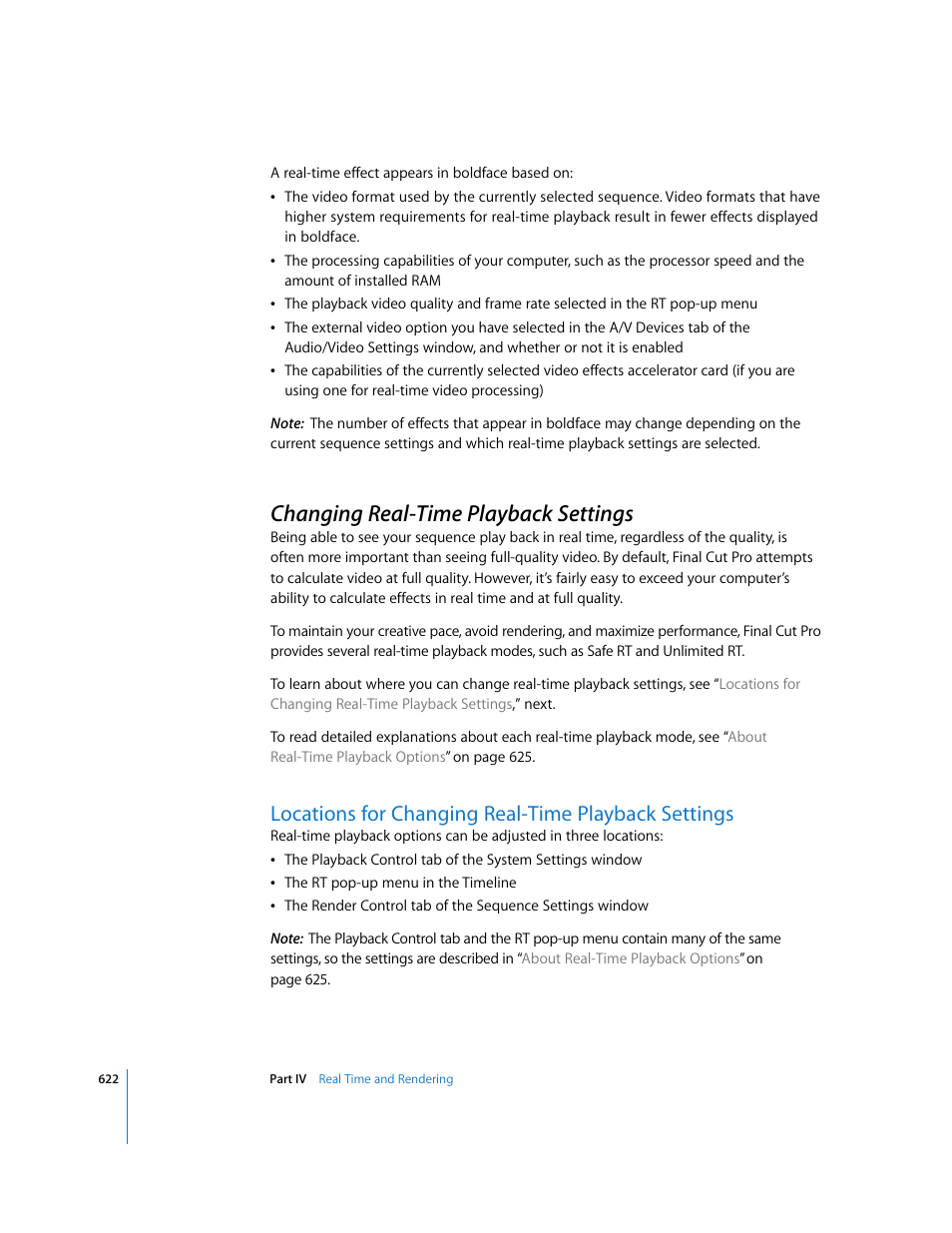 Changing real-time playback settings, Locations for changing real-time playback settings, P. 622) | Apple Final Cut Pro 6 User Manual | Page 1407 / 2033