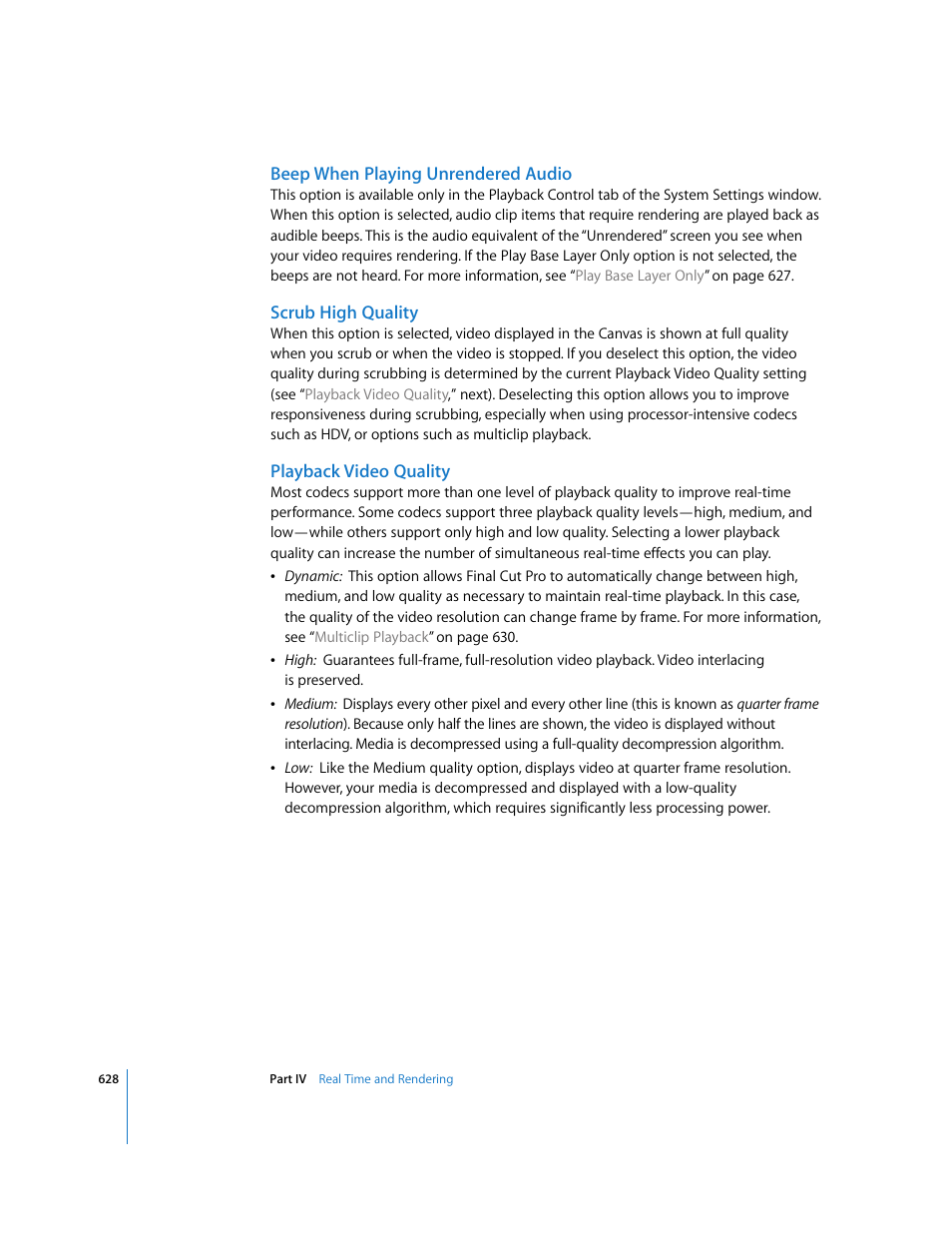 Beep when playing unrendered audio, Scrub high quality, Playback video quality | Apple Final Cut Pro 6 User Manual | Page 1413 / 2033