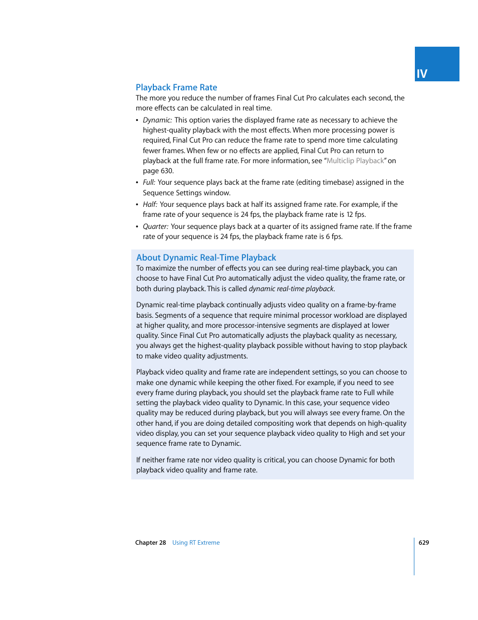 Playback frame rate, About dynamic real-time playback | Apple Final Cut Pro 6 User Manual | Page 1414 / 2033