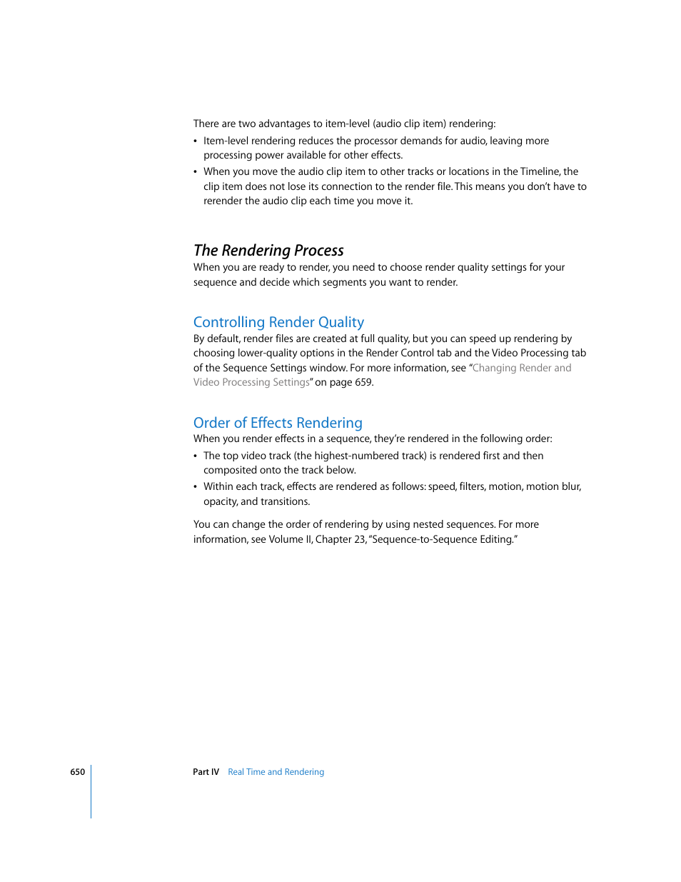 The rendering process, Controlling render quality, Order of effects rendering | P. 650) | Apple Final Cut Pro 6 User Manual | Page 1435 / 2033