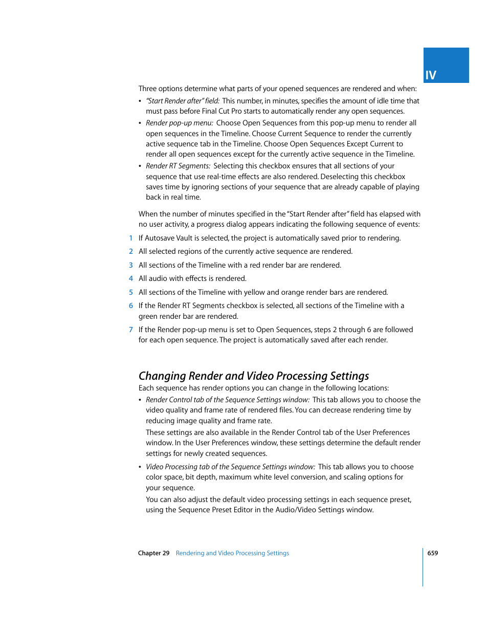 Changing render and video processing settings, P. 659), Changing render and | Video processing settings | Apple Final Cut Pro 6 User Manual | Page 1444 / 2033