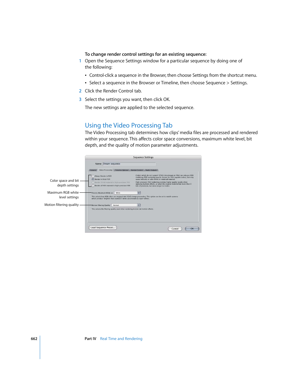 Using the video processing tab | Apple Final Cut Pro 6 User Manual | Page 1447 / 2033