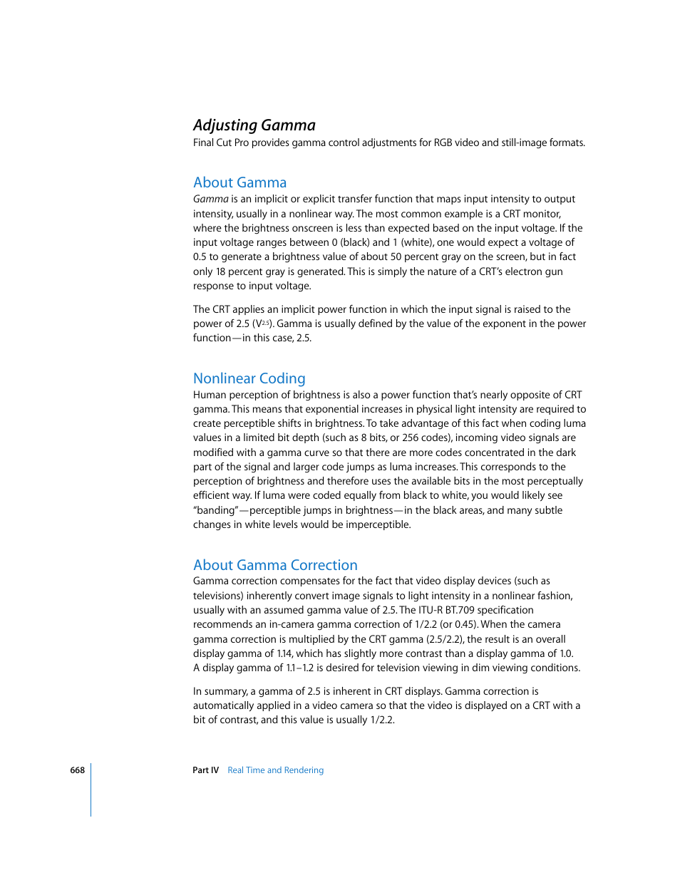 Adjusting gamma, About gamma, Nonlinear coding | About gamma correction, P. 668) | Apple Final Cut Pro 6 User Manual | Page 1453 / 2033