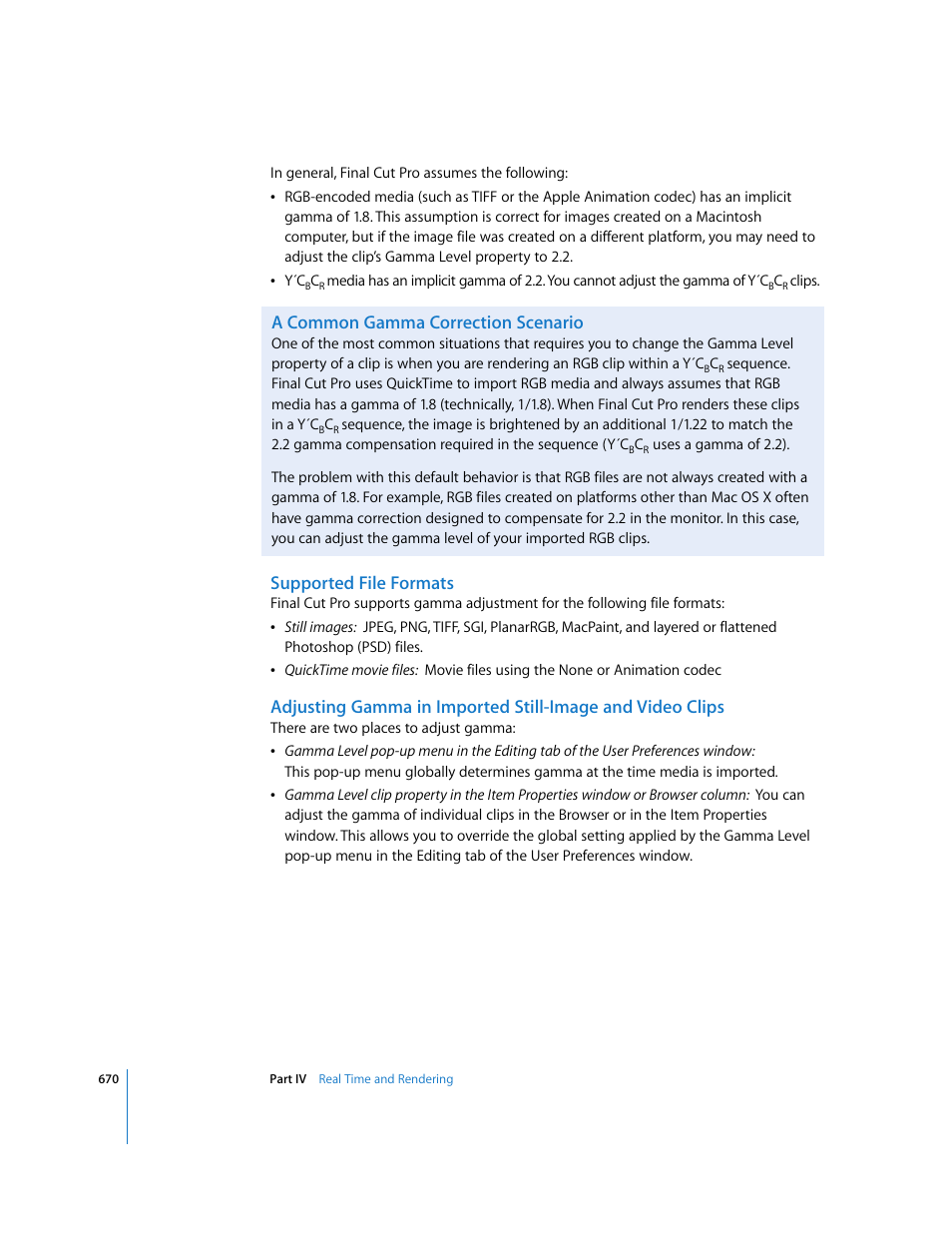 A common gamma correction scenario, Supported file formats | Apple Final Cut Pro 6 User Manual | Page 1455 / 2033