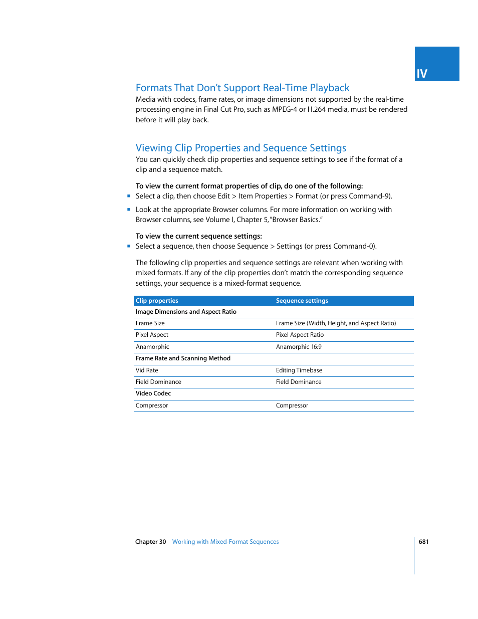 Formats that don’t support real-time playback, Viewing clip properties and sequence settings | Apple Final Cut Pro 6 User Manual | Page 1466 / 2033