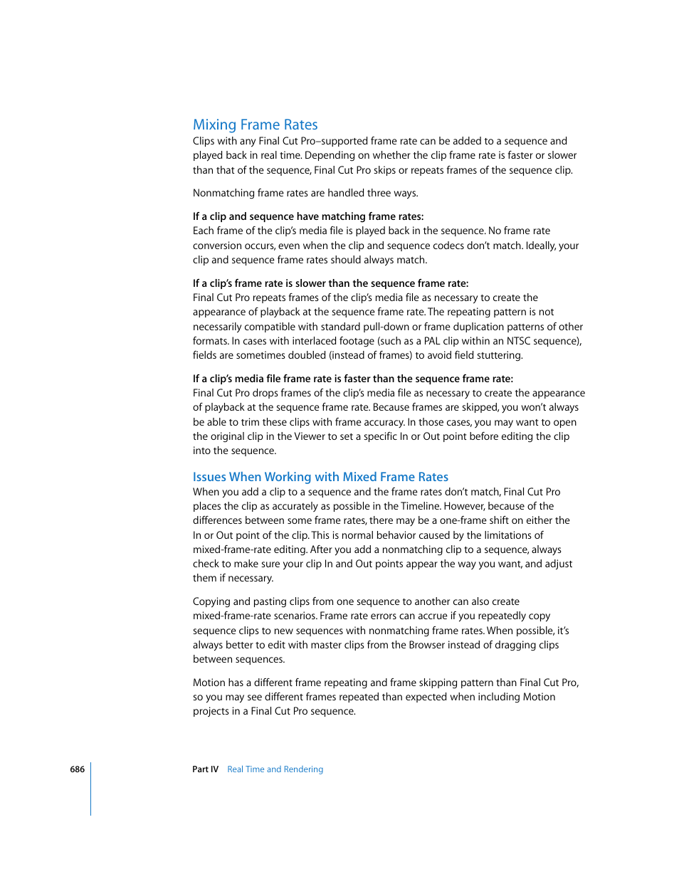 Mixing frame rates, Issues when working with mixed frame rates | Apple Final Cut Pro 6 User Manual | Page 1471 / 2033