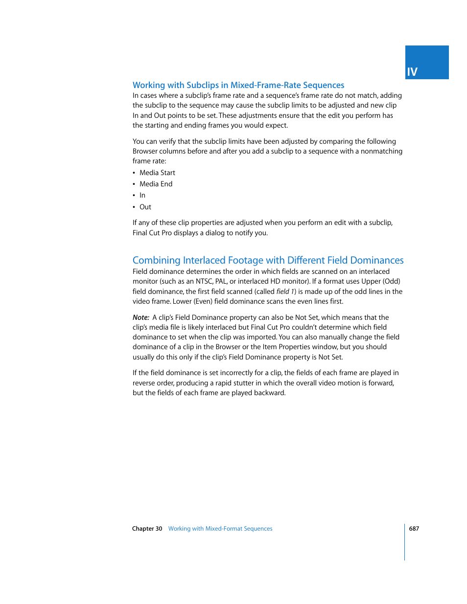 Combining interlaced, Footage with different field dominances | Apple Final Cut Pro 6 User Manual | Page 1472 / 2033