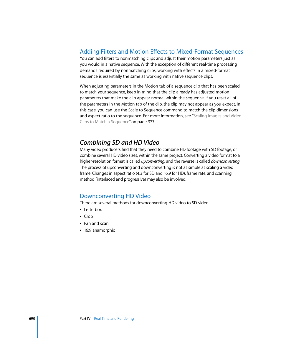 Combining sd and hd video, Downconverting hd video, P. 690) | Apple Final Cut Pro 6 User Manual | Page 1475 / 2033