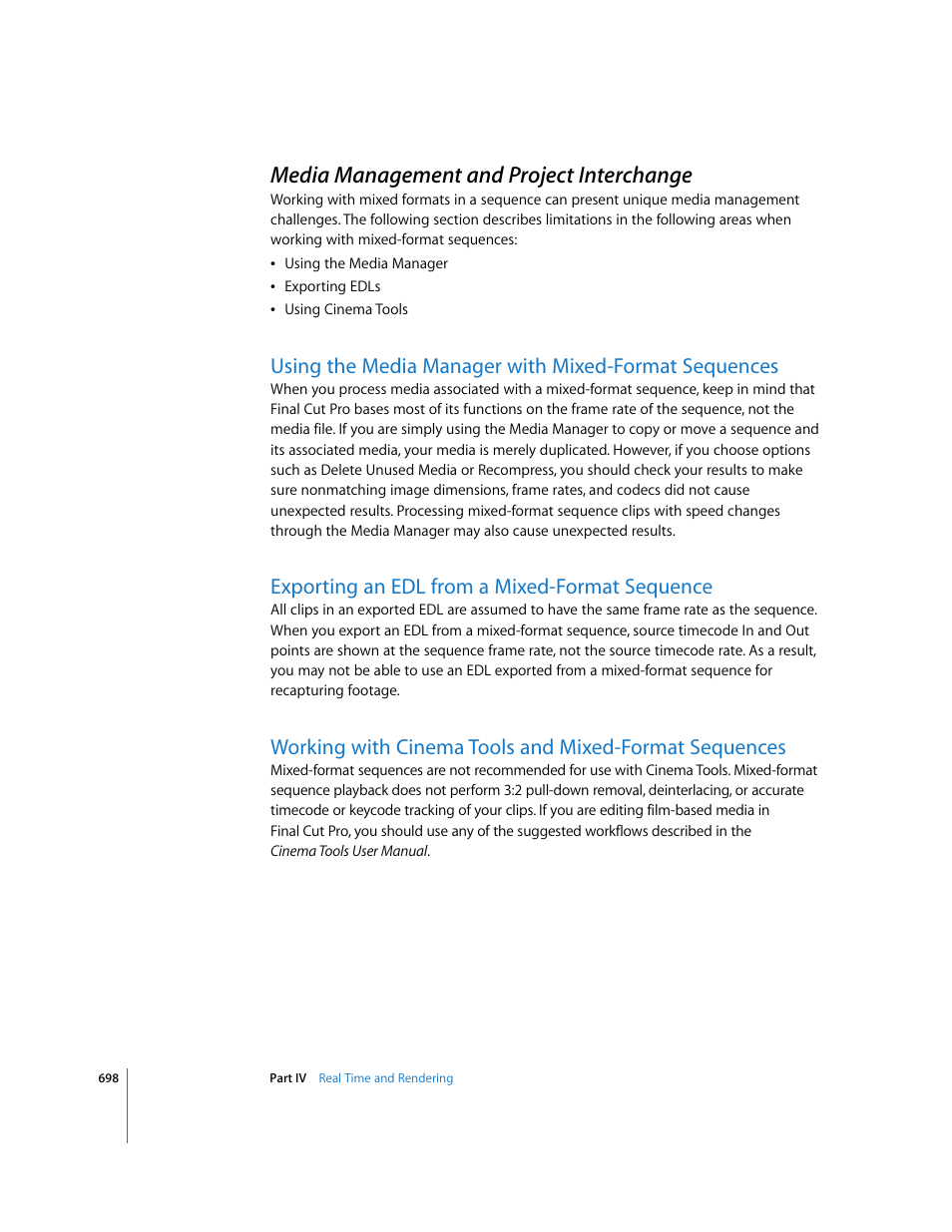 Media management and project interchange, Exporting an edl from a mixed-format sequence, P. 698) | Apple Final Cut Pro 6 User Manual | Page 1483 / 2033