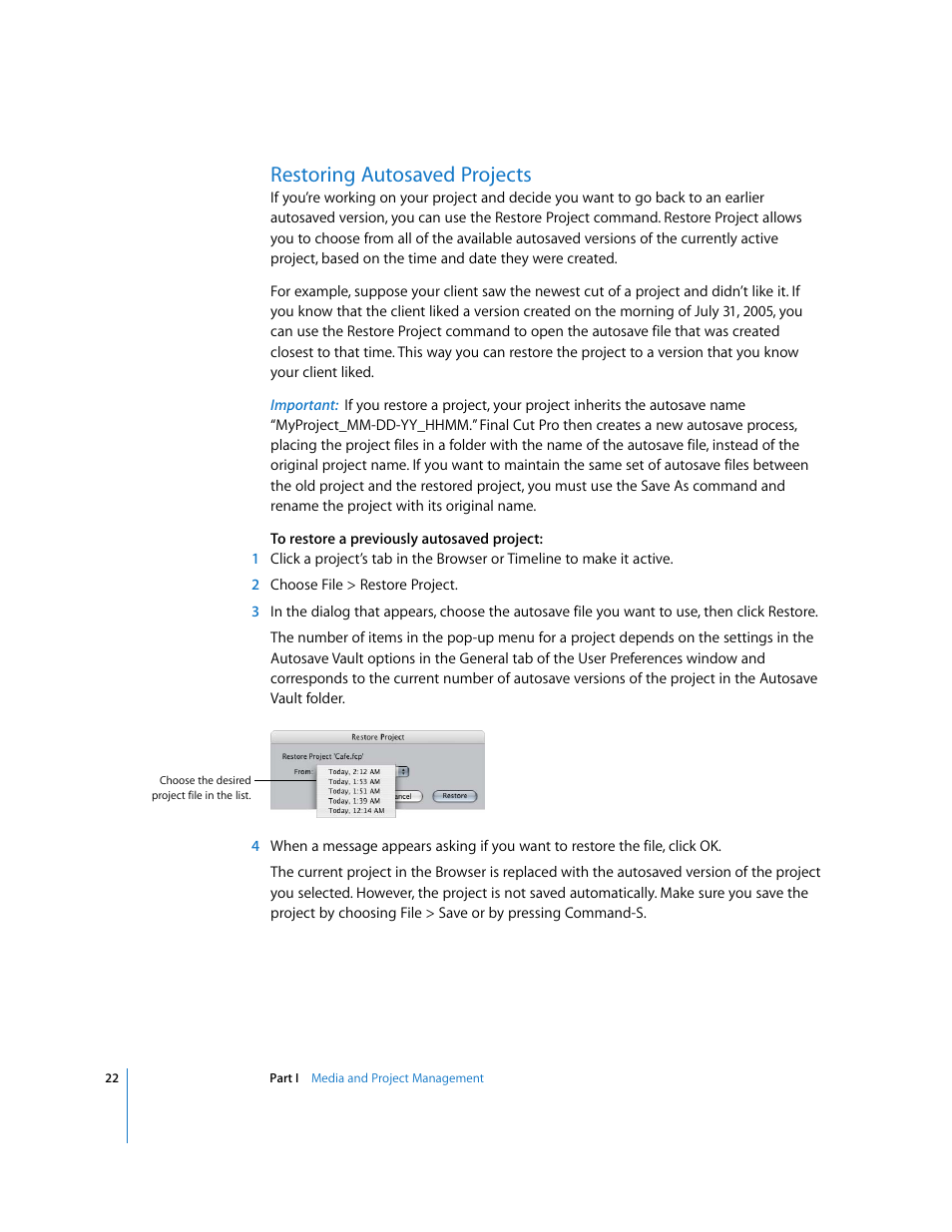 Restoring autosaved projects | Apple Final Cut Pro 6 User Manual | Page 1505 / 2033