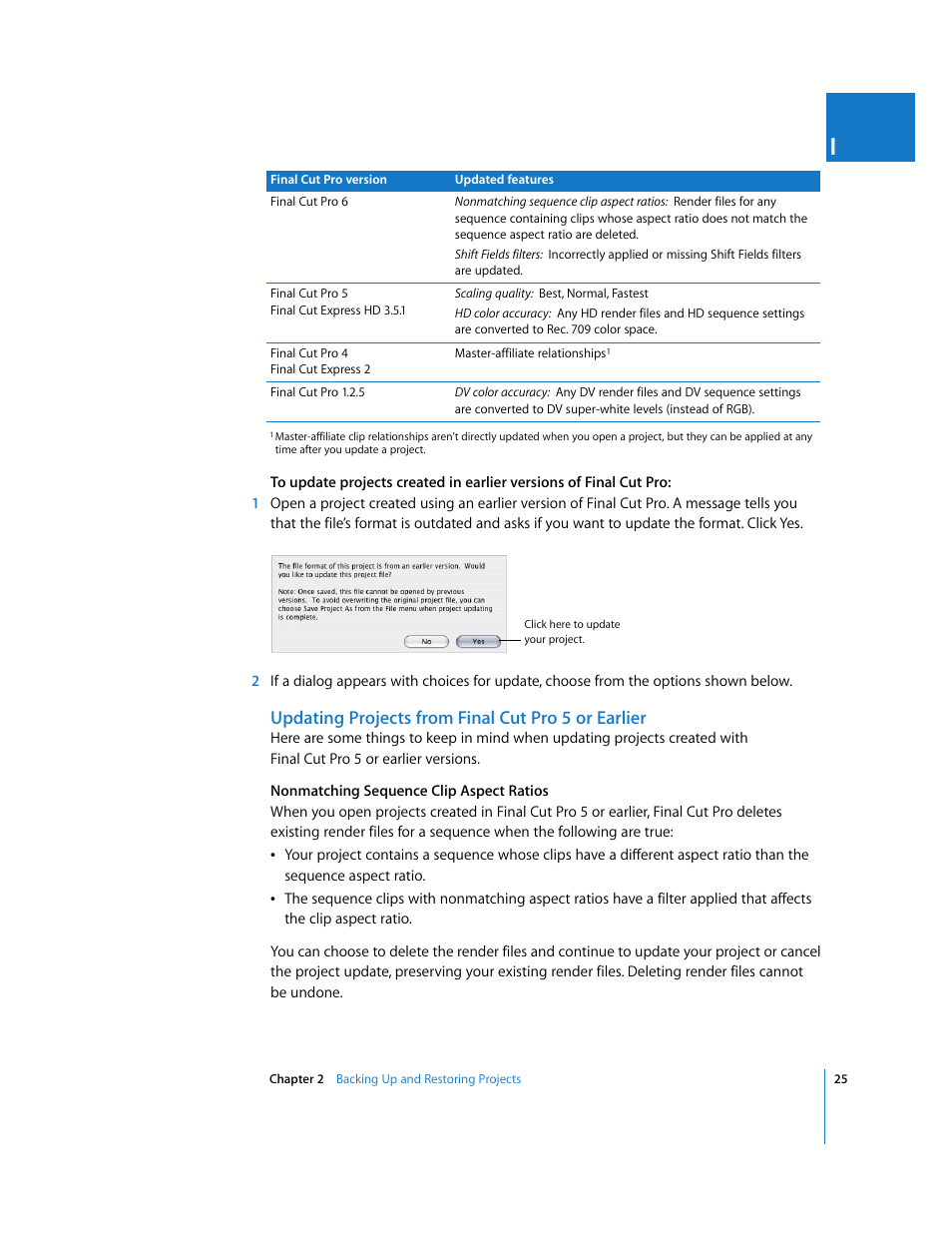 Updating projects from finalcutpro5 or earlier, Updating projects from final cut pro 5 or earlier | Apple Final Cut Pro 6 User Manual | Page 1508 / 2033