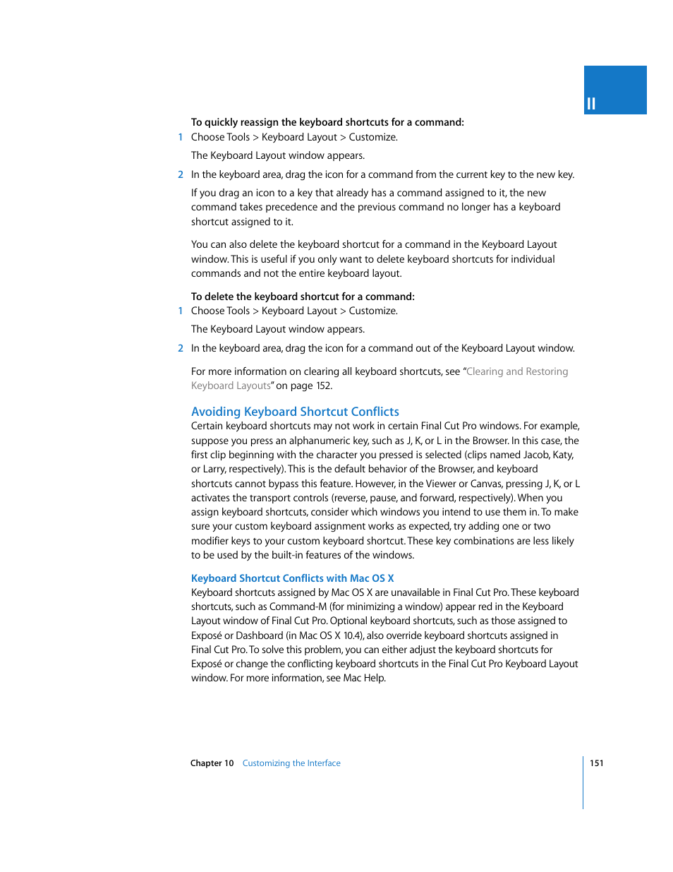 Avoiding keyboard shortcut conflicts | Apple Final Cut Pro 6 User Manual | Page 152 / 2033