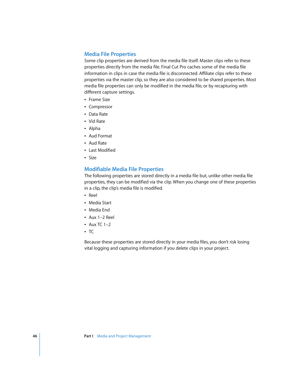 Media file properties, Modifiable media file properties | Apple Final Cut Pro 6 User Manual | Page 1529 / 2033