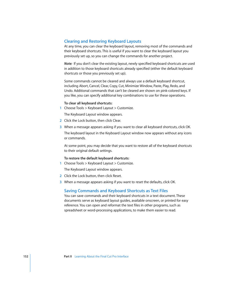 Clearing and restoring keyboard layouts, Clearing and restoring, Keyboard layouts | Apple Final Cut Pro 6 User Manual | Page 153 / 2033