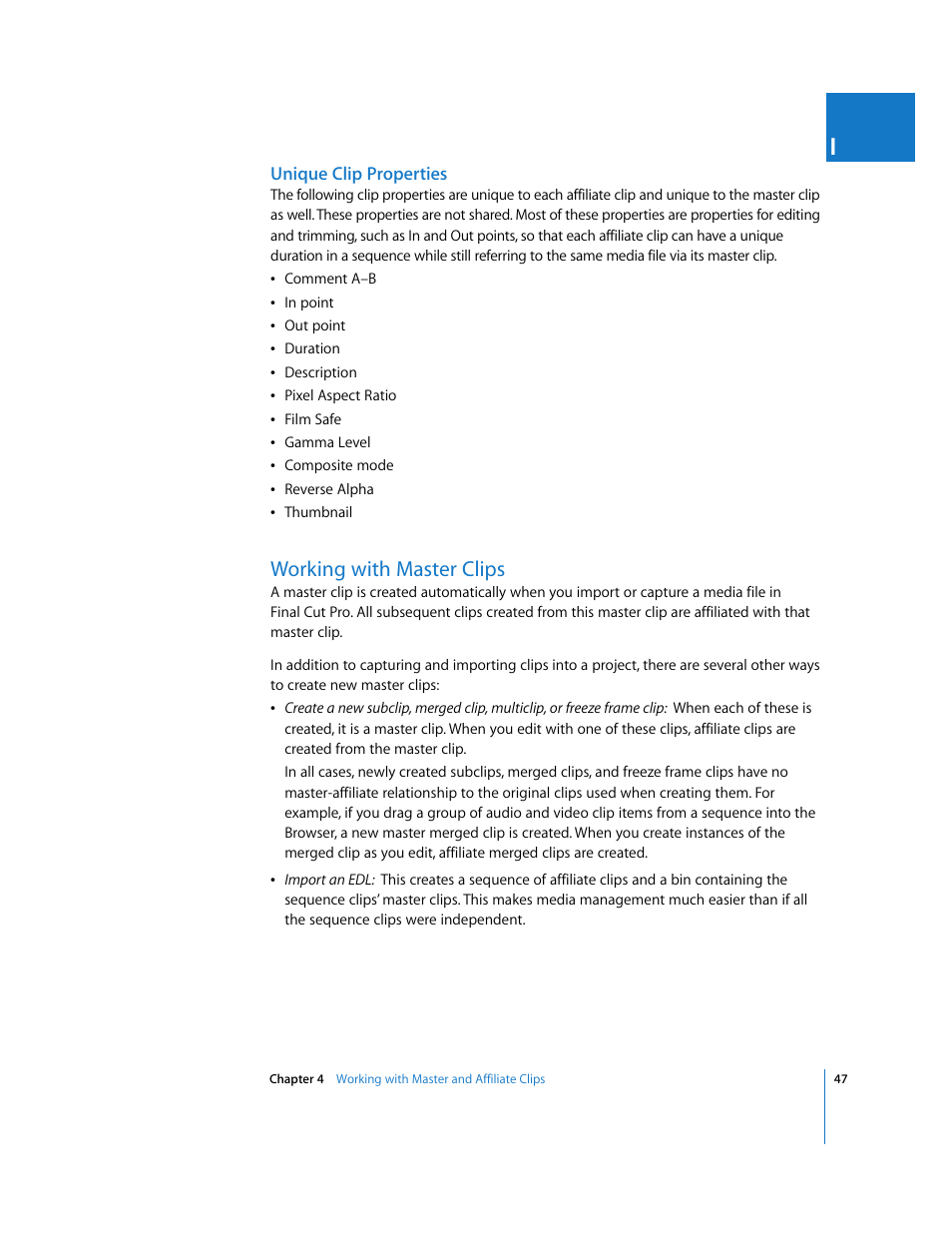 Unique clip properties, Working with master clips | Apple Final Cut Pro 6 User Manual | Page 1530 / 2033