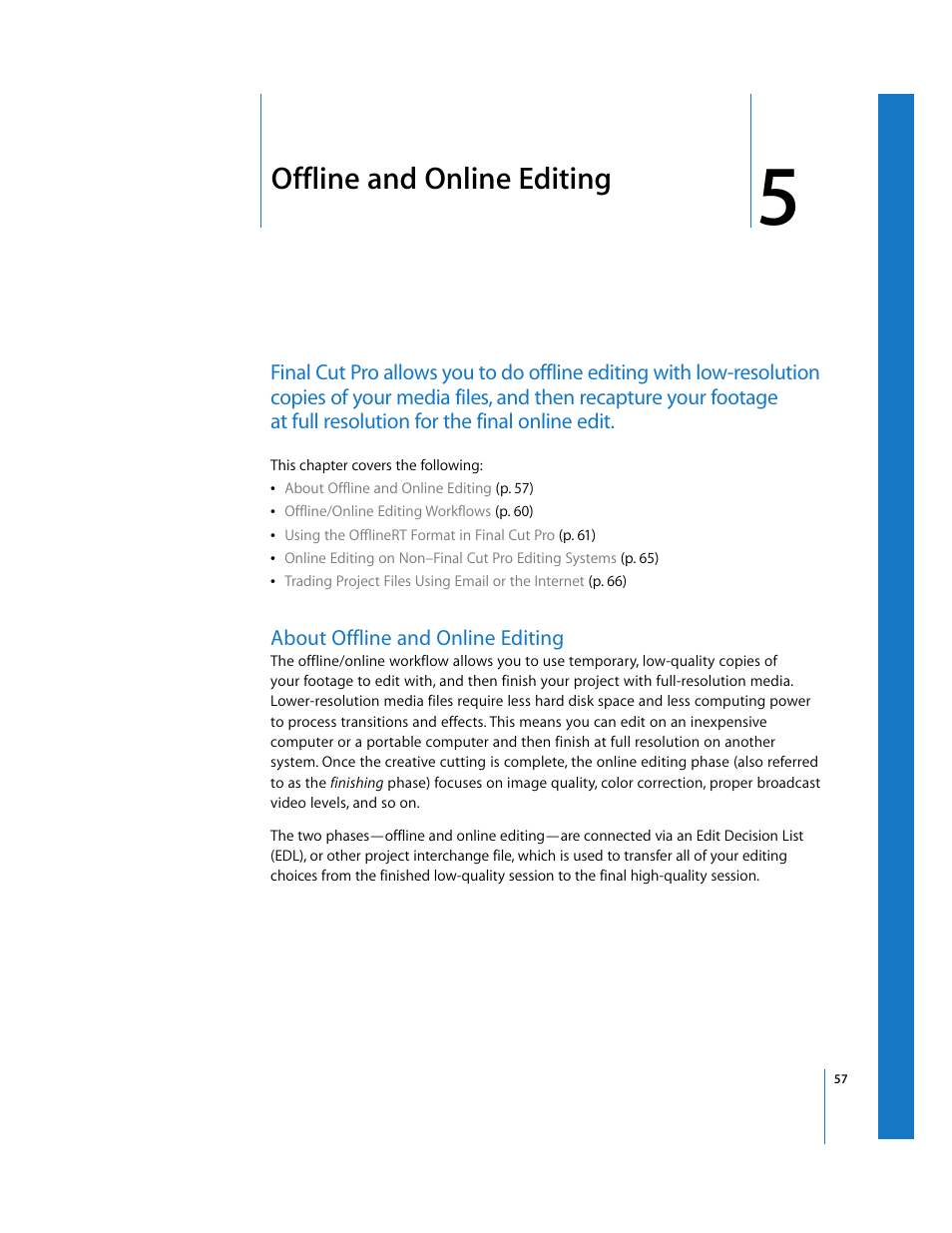 Offline and online editing, About offline and online editing, Chapter 5 | Apple Final Cut Pro 6 User Manual | Page 1540 / 2033