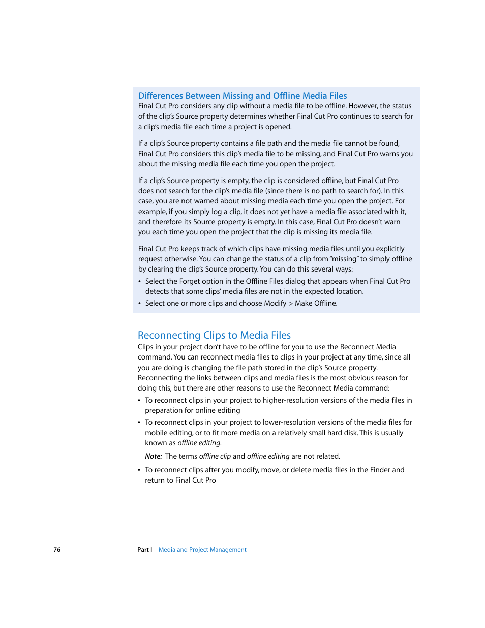 Reconnecting clips to media files, P. 76) | Apple Final Cut Pro 6 User Manual | Page 1559 / 2033