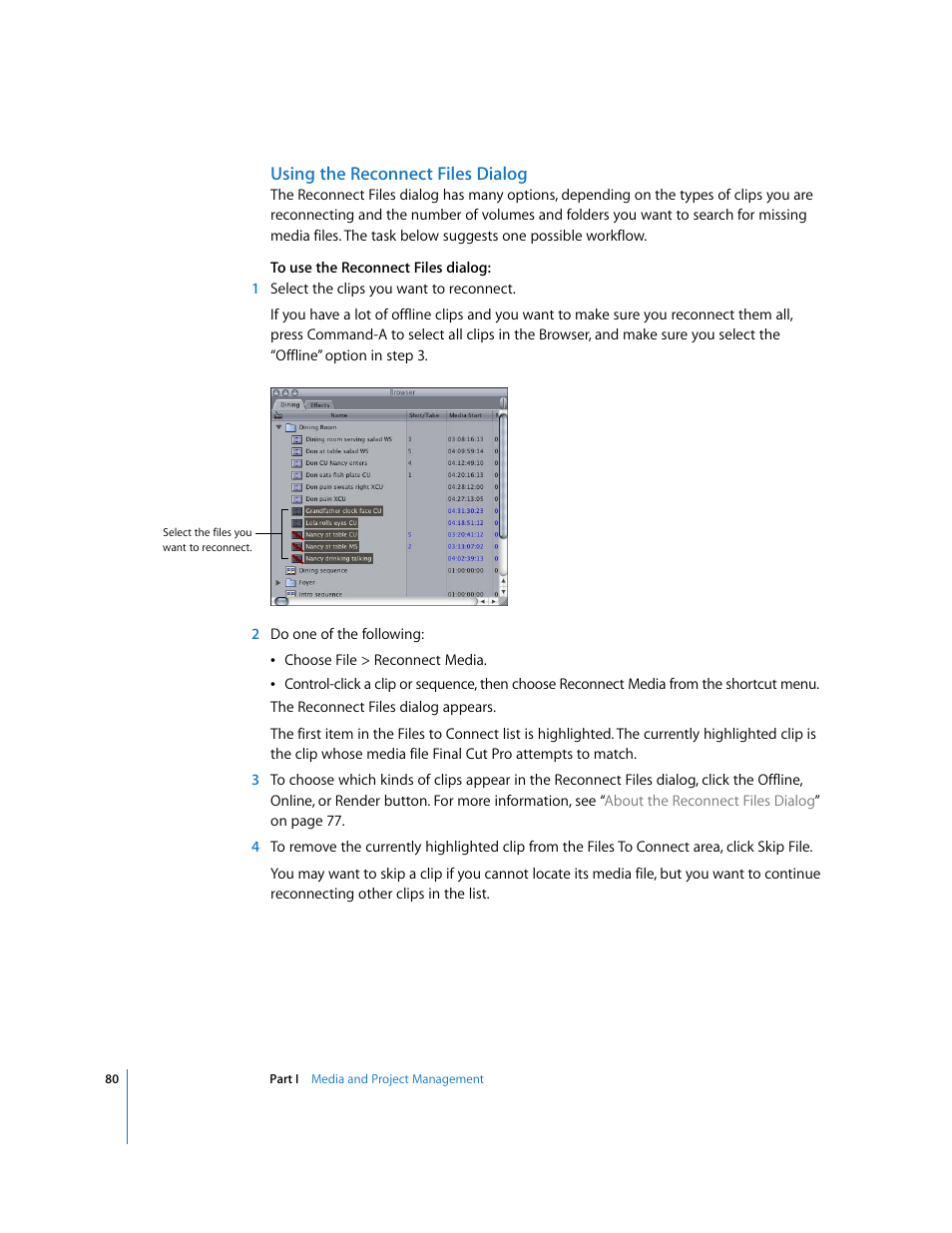 Using the reconnect files dialog | Apple Final Cut Pro 6 User Manual | Page 1563 / 2033