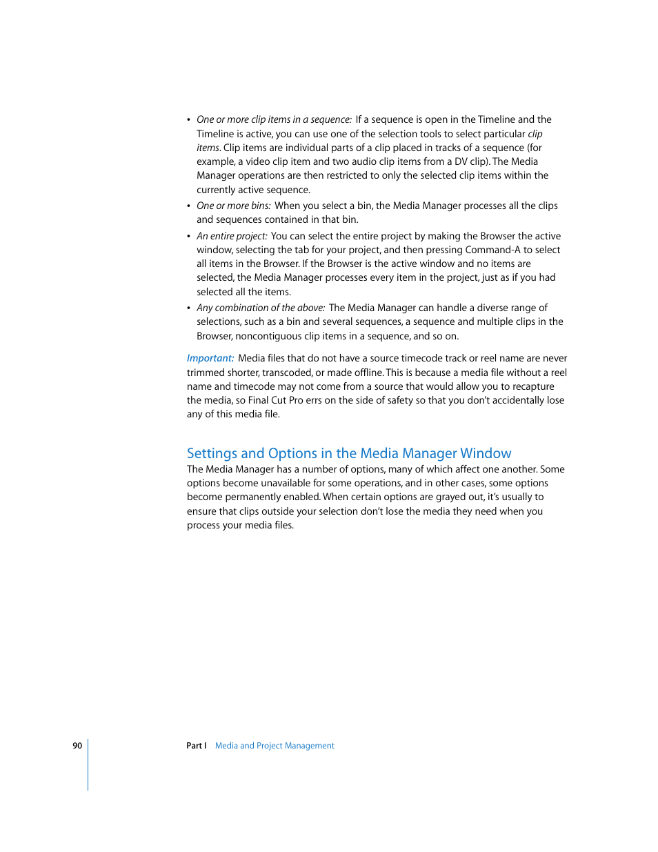 Settings and options in the media manager window, P. 90) | Apple Final Cut Pro 6 User Manual | Page 1573 / 2033