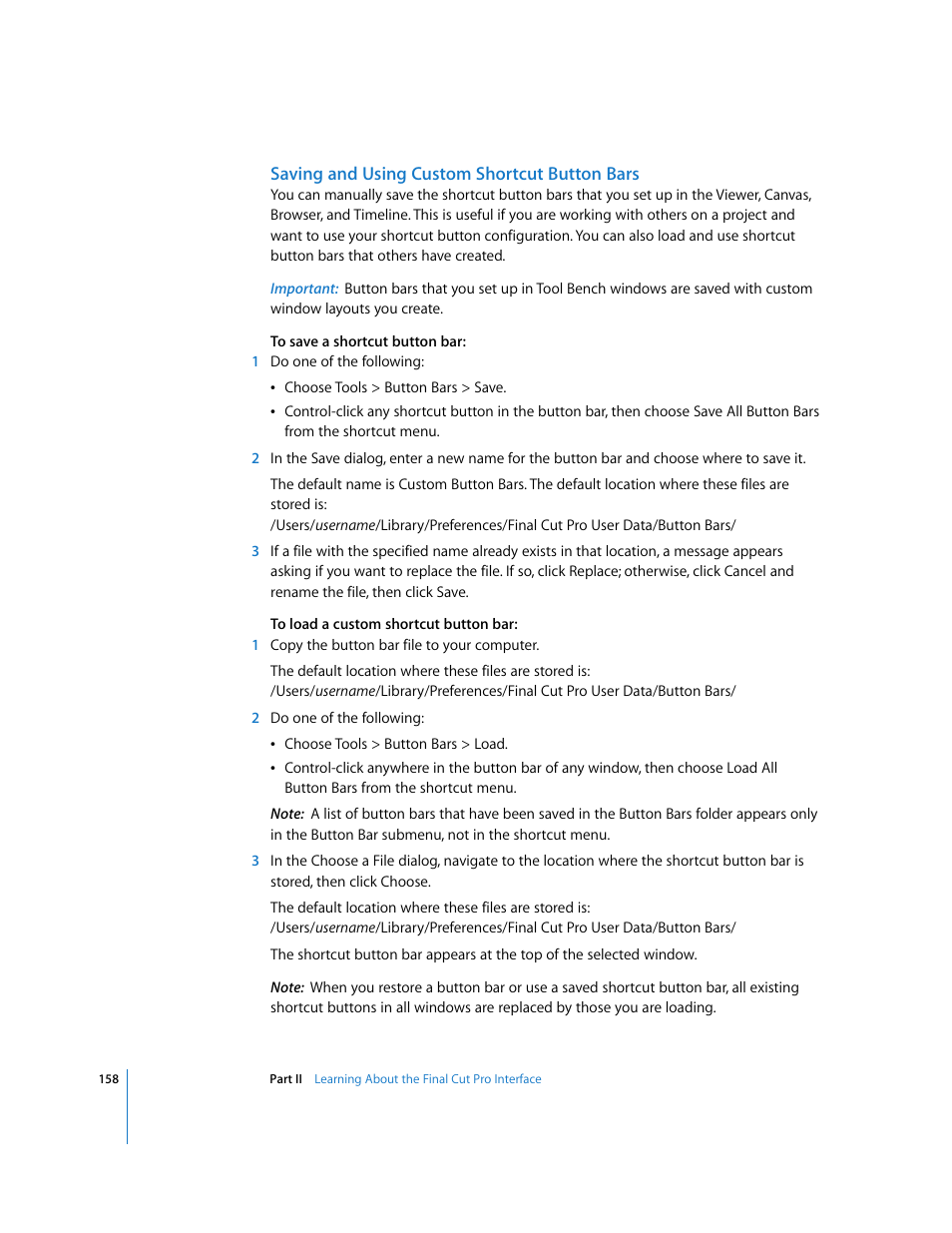 Saving and using custom shortcut button bars | Apple Final Cut Pro 6 User Manual | Page 159 / 2033