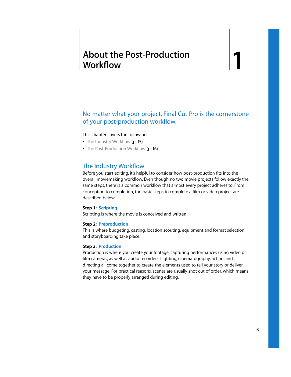 About the post-production workflow, The industry workflow, Chapter 1 | Apple Final Cut Pro 6 User Manual | Page 16 / 2033