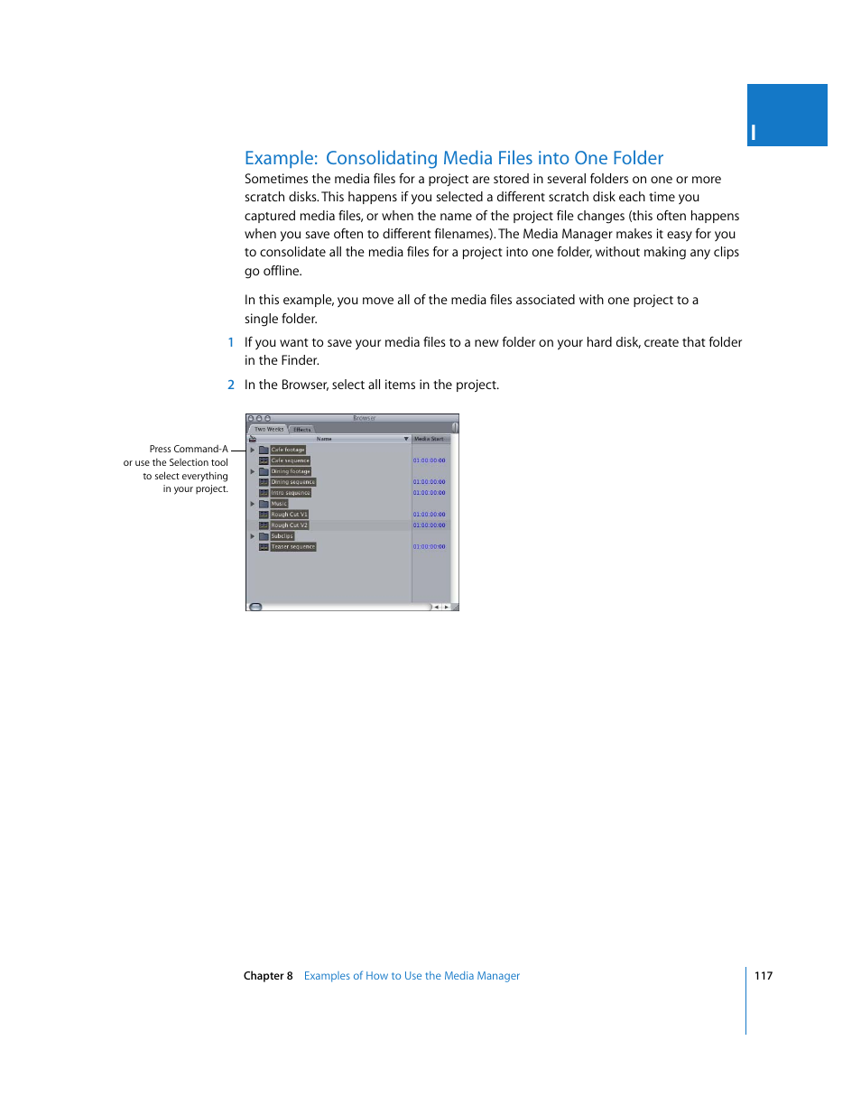 Example: consolidating media files into one folder, P. 117) | Apple Final Cut Pro 6 User Manual | Page 1600 / 2033