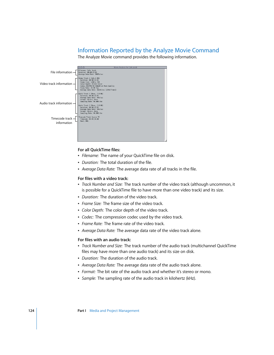 Information reported by the analyze movie command, Information, Reported by the analyze movie command | Apple Final Cut Pro 6 User Manual | Page 1607 / 2033