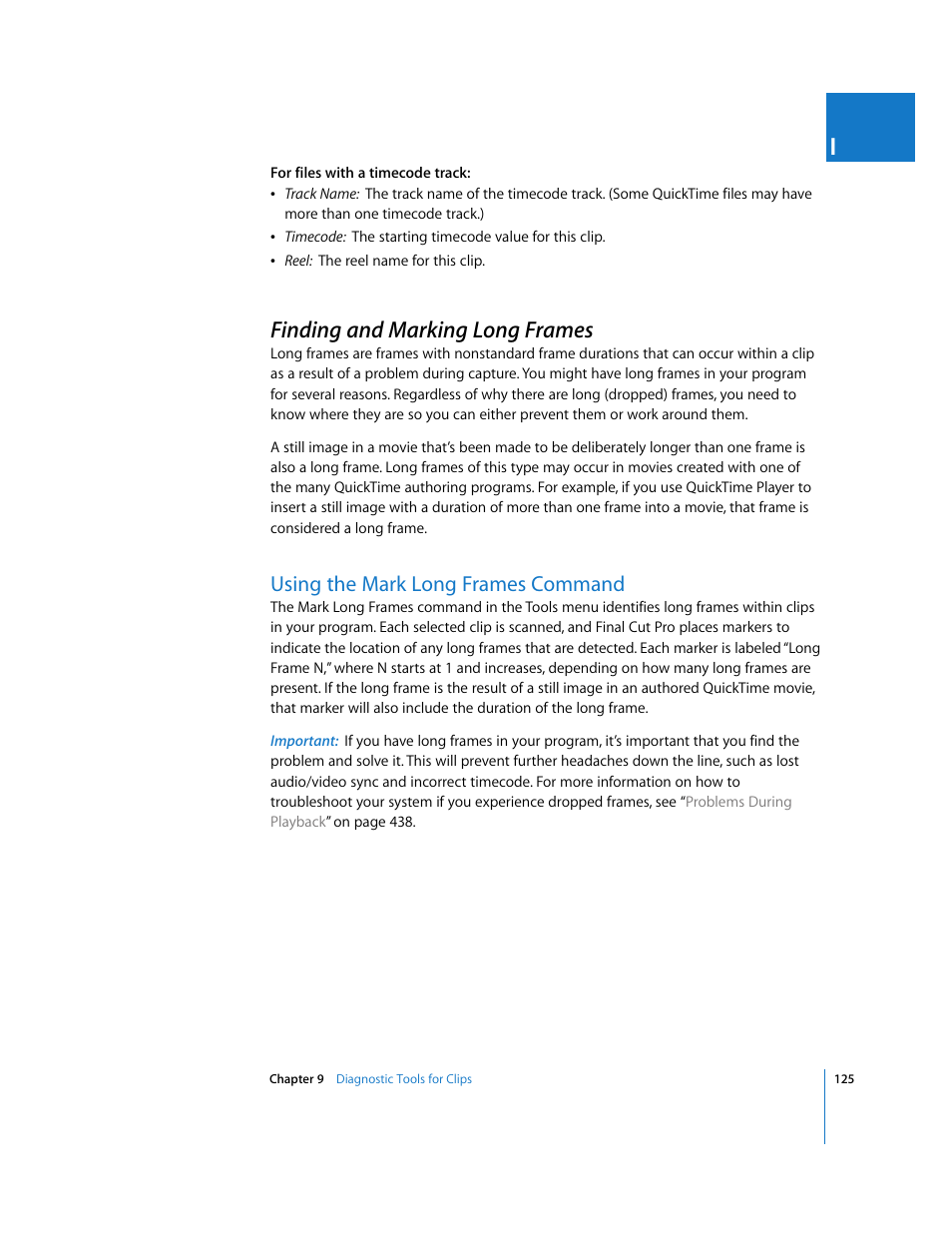 Finding and marking long frames, Using the mark long frames command, P. 125) | Apple Final Cut Pro 6 User Manual | Page 1608 / 2033