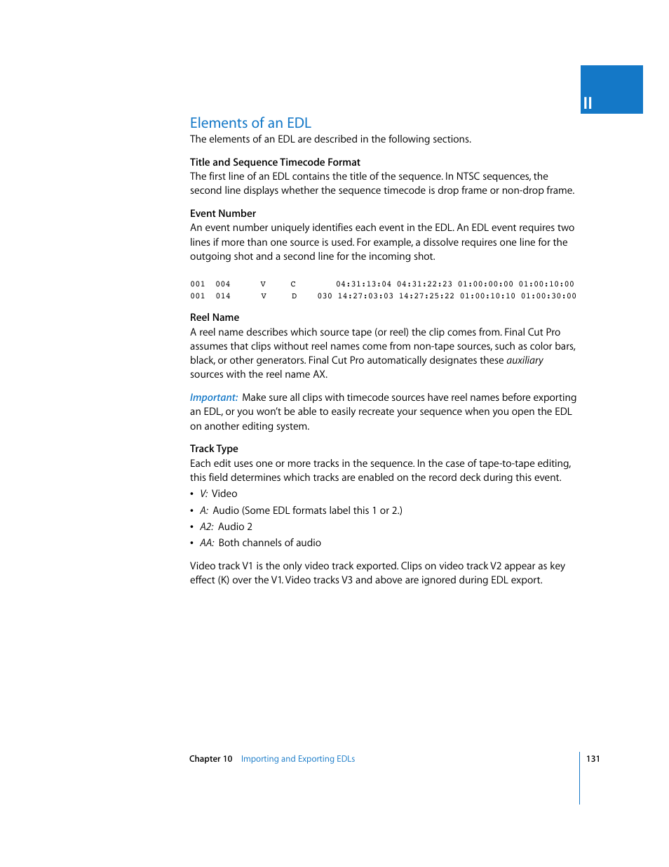 Elements of an edl | Apple Final Cut Pro 6 User Manual | Page 1614 / 2033