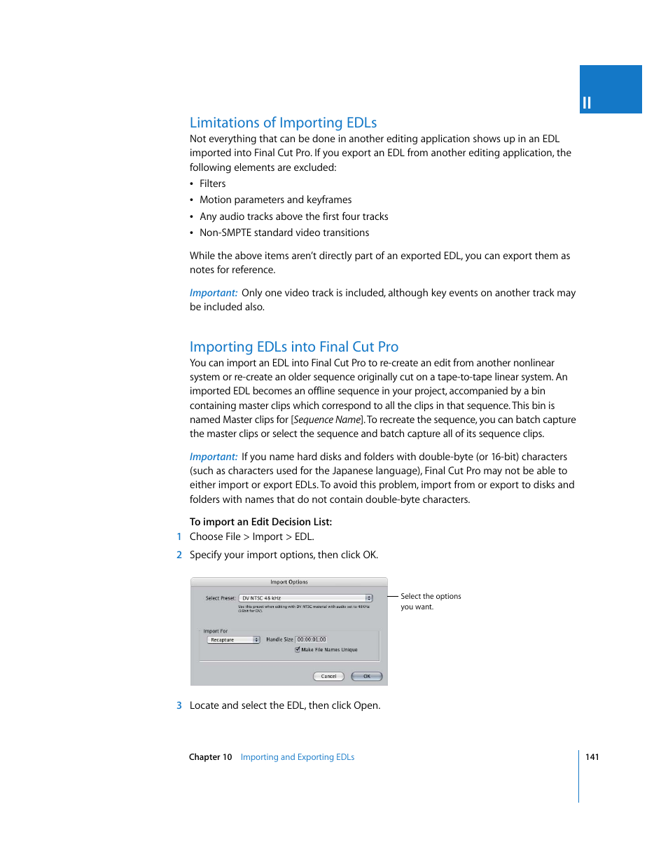 Limitations of importing edls, Importing edls into finalcutpro, Importing edls into final cut pro | Apple Final Cut Pro 6 User Manual | Page 1624 / 2033