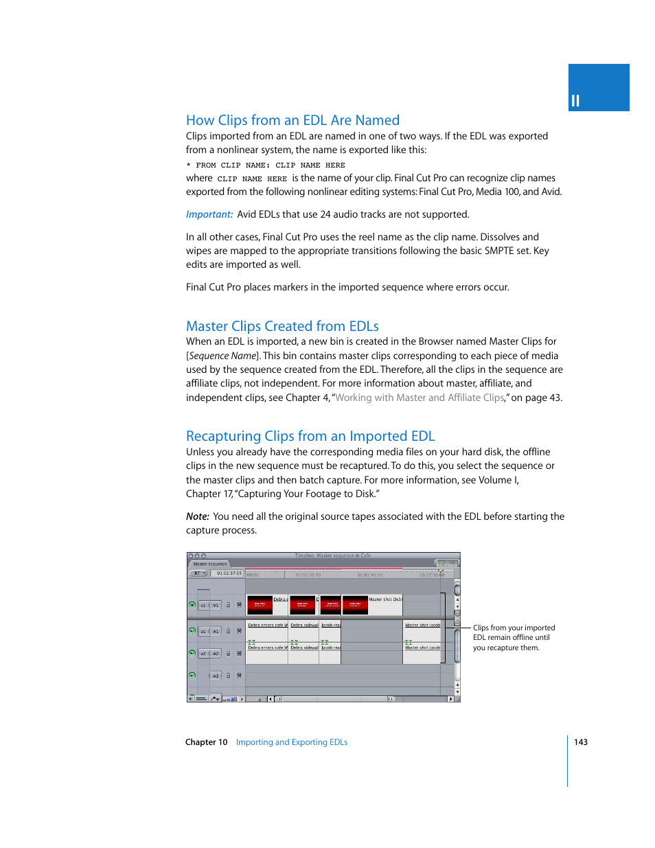 How clips from an edl are named, Master clips created from edls, Recapturing clips from an imported edl | Apple Final Cut Pro 6 User Manual | Page 1626 / 2033