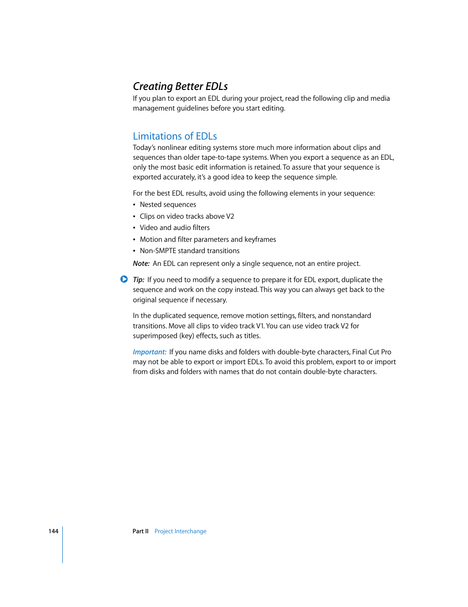 Creating better edls, Limitations of edls, P. 144) | Apple Final Cut Pro 6 User Manual | Page 1627 / 2033