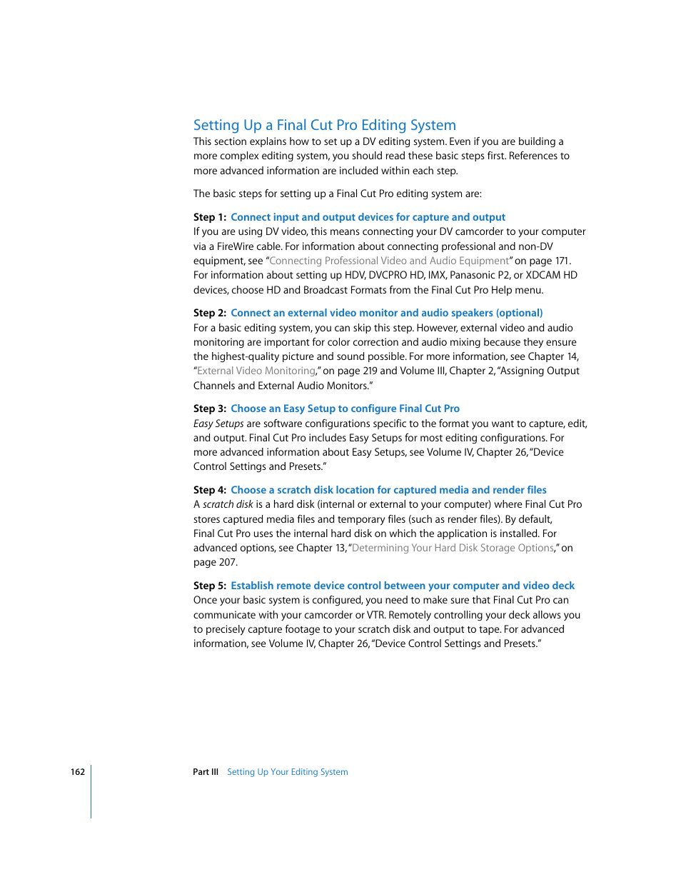 Setting up a finalcutpro editing system, Setting up a final cut pro editing system, P. 162) | Apple Final Cut Pro 6 User Manual | Page 163 / 2033
