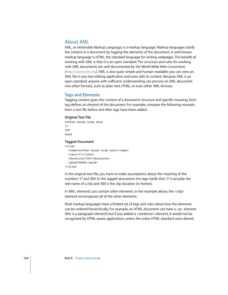 About xml, Tags and elements, P. 154) | Apple Final Cut Pro 6 User Manual | Page 1637 / 2033