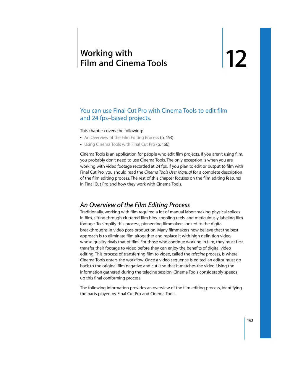 Working with filmandcinematools, An overview of the film editing process, Chapter 12 | Working with film and cinema tools | Apple Final Cut Pro 6 User Manual | Page 1646 / 2033