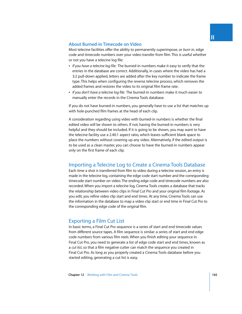 About burned-in timecode on video, Exporting a film cut list | Apple Final Cut Pro 6 User Manual | Page 1648 / 2033