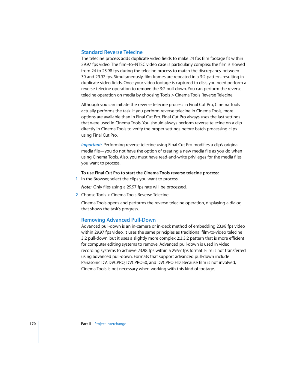 Standard reverse telecine, Removing advanced pull-down | Apple Final Cut Pro 6 User Manual | Page 1653 / 2033