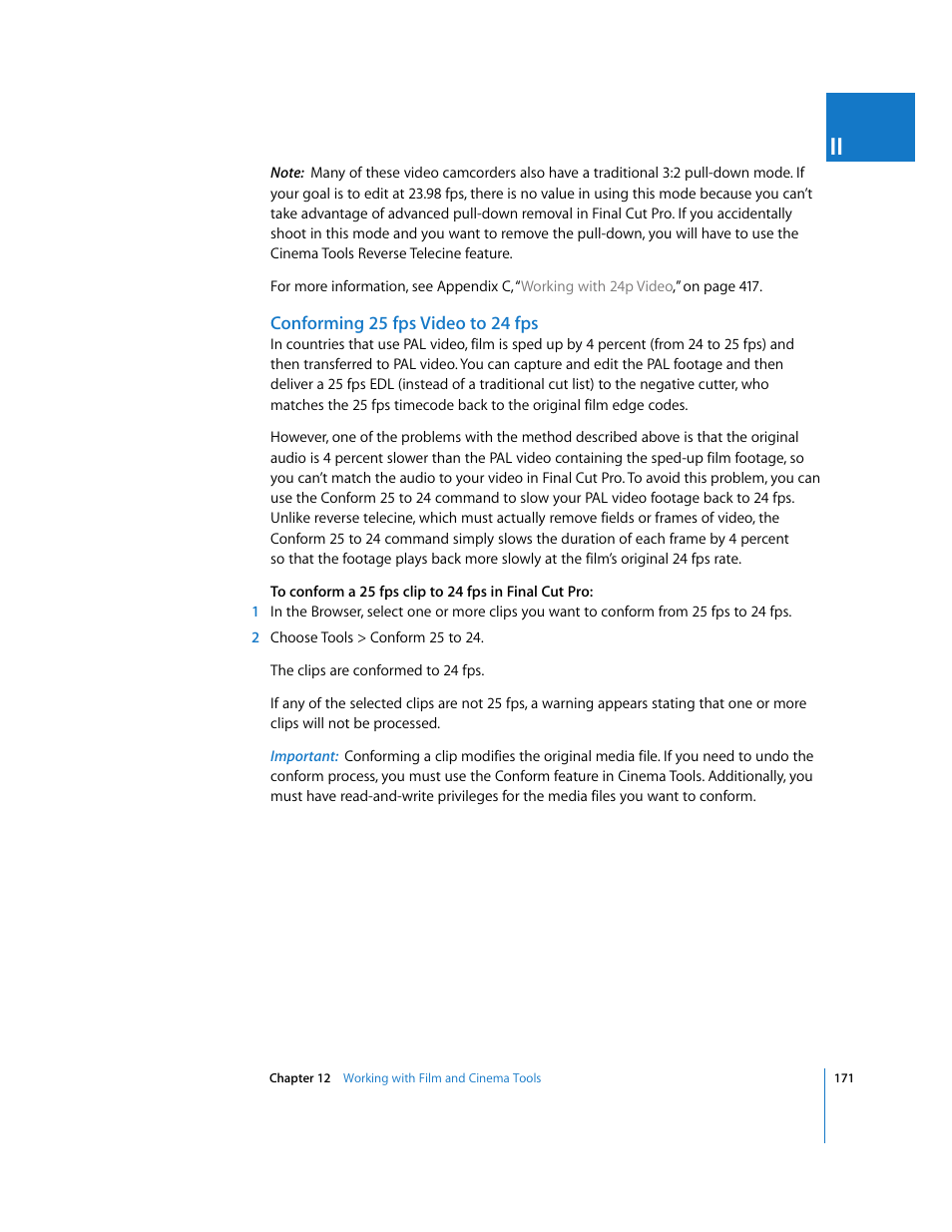 Conforming 25fps video to 24fps | Apple Final Cut Pro 6 User Manual | Page 1654 / 2033