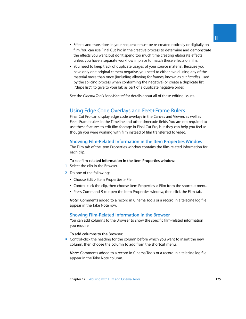 Using edge code overlays and feet+frame rulers, Showing film-related information in the browser | Apple Final Cut Pro 6 User Manual | Page 1658 / 2033
