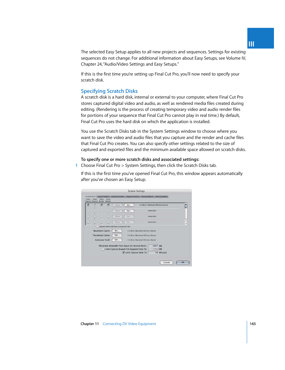 Specifying scratch disks | Apple Final Cut Pro 6 User Manual | Page 166 / 2033