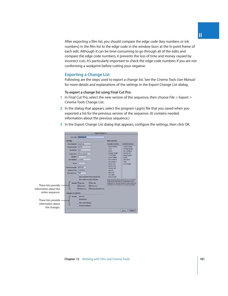 Exporting a change list | Apple Final Cut Pro 6 User Manual | Page 1664 / 2033